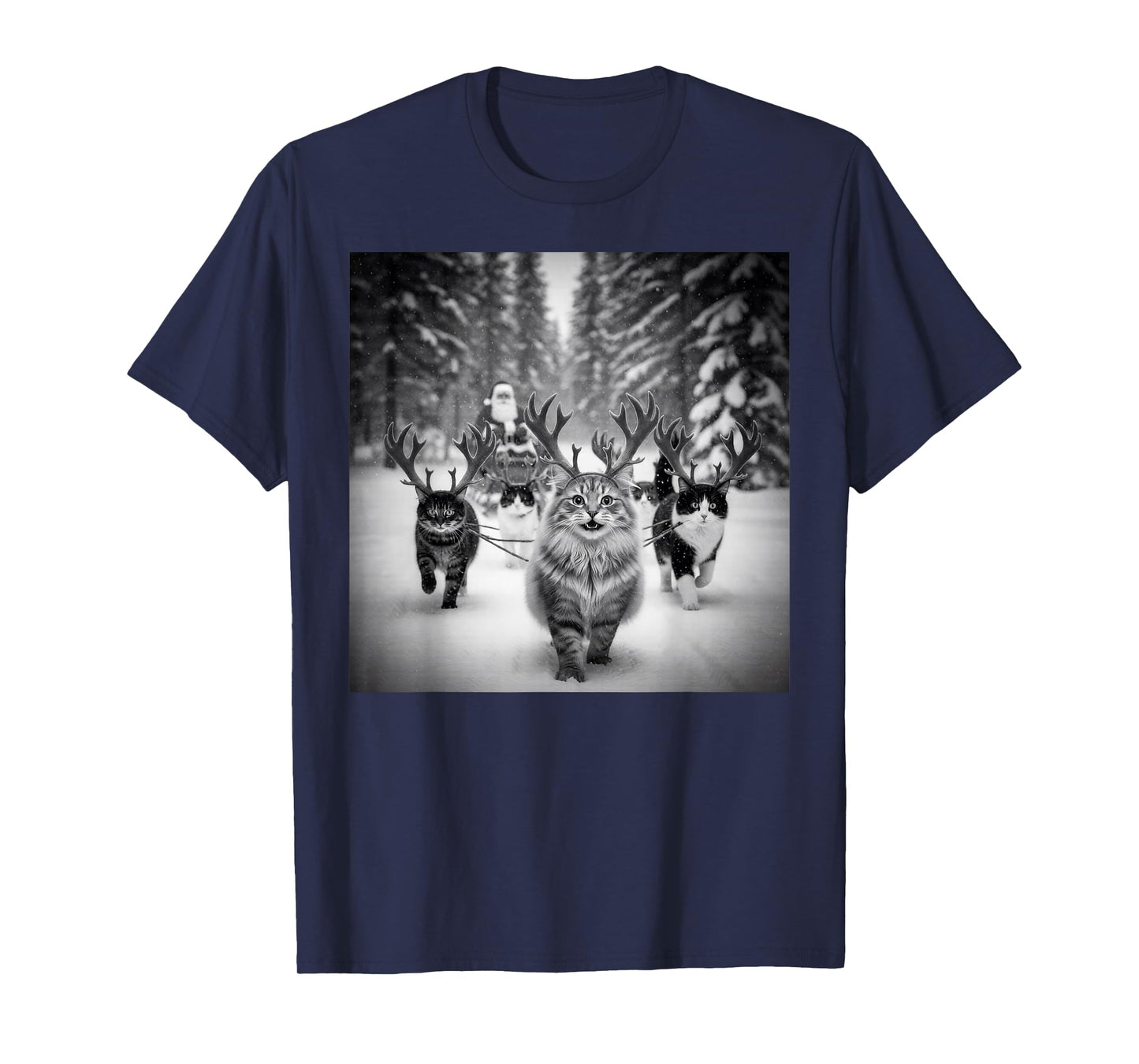 Funny Christmas Santa Sleigh Cats Reindeer Selfie Xmas Meme T-Shirt