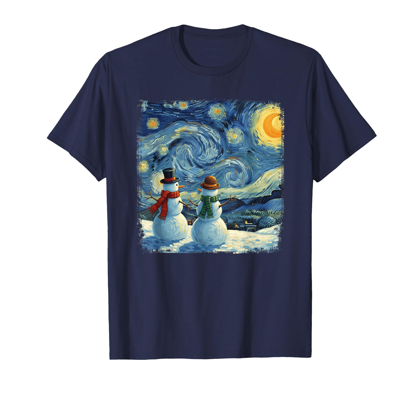 Winter Snowman Van Gogh Starry Night Christmas T-Shirt