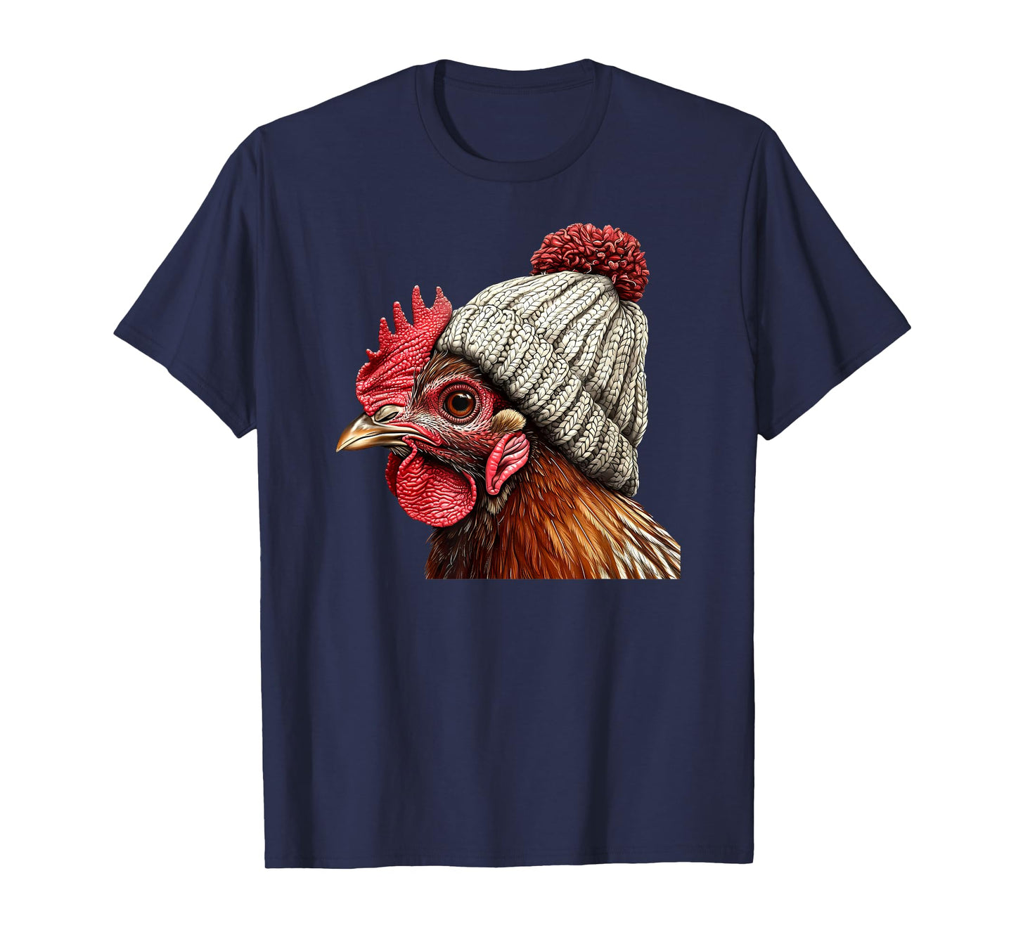Chicken Wearing Beanie Retro Graphic Farm Animal Rooster T-Shirt