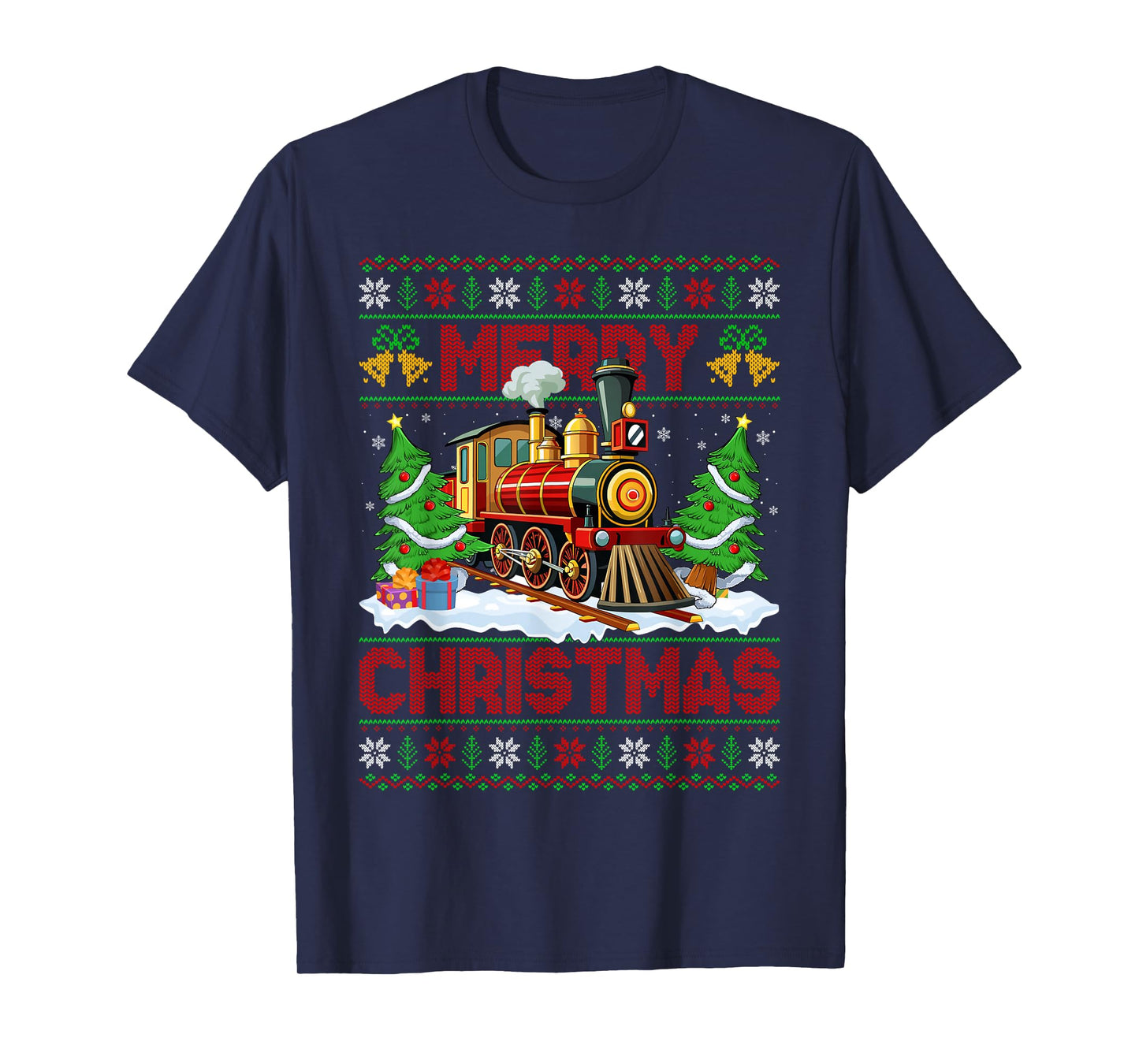 Train Christmas Ugly Sweater Funny Train Xmas Adults Kids T-Shirt