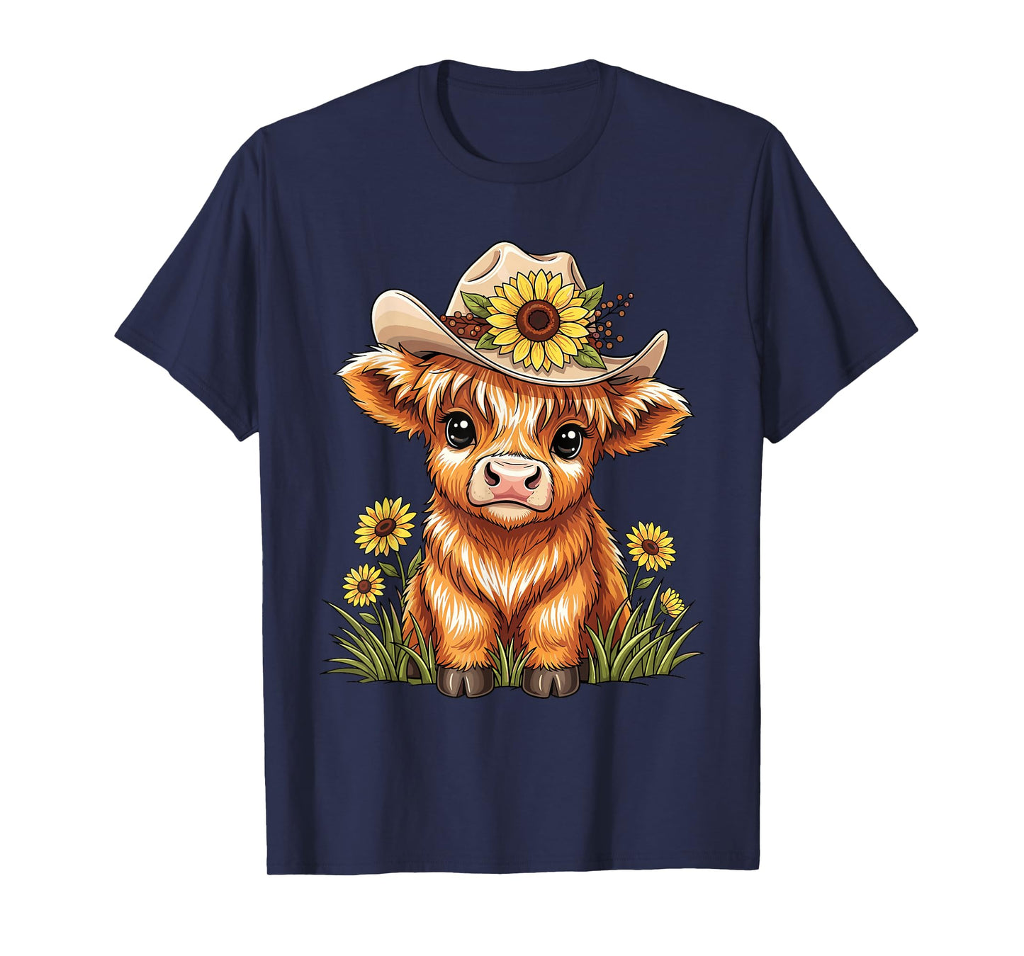 Cute Highland Cow Sunflower Farm Scottish Highland Cattle T-Shirt