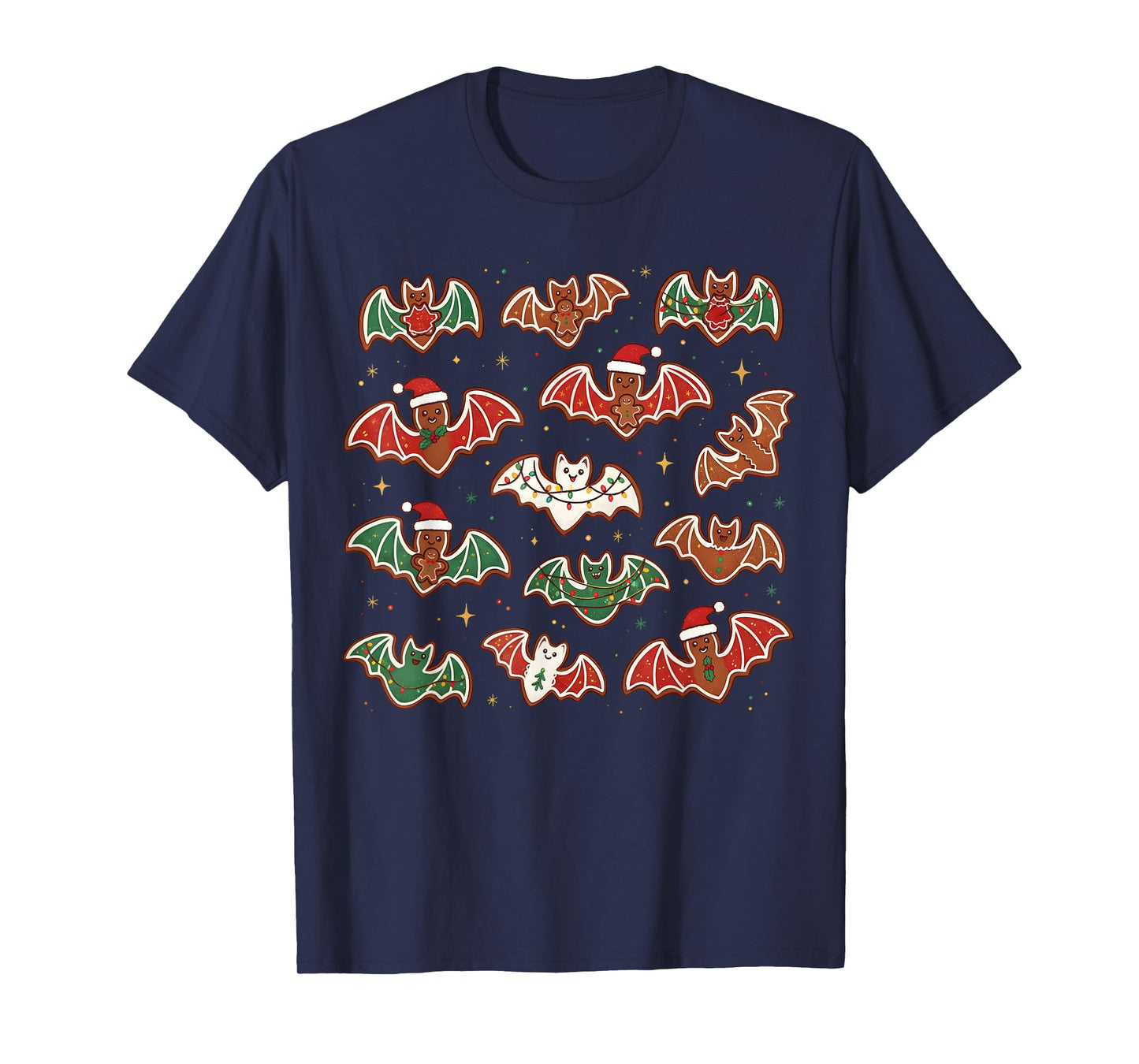 Cute Gingerbread Bats Spooky Christmas Cookie Graphic T-Shirt
