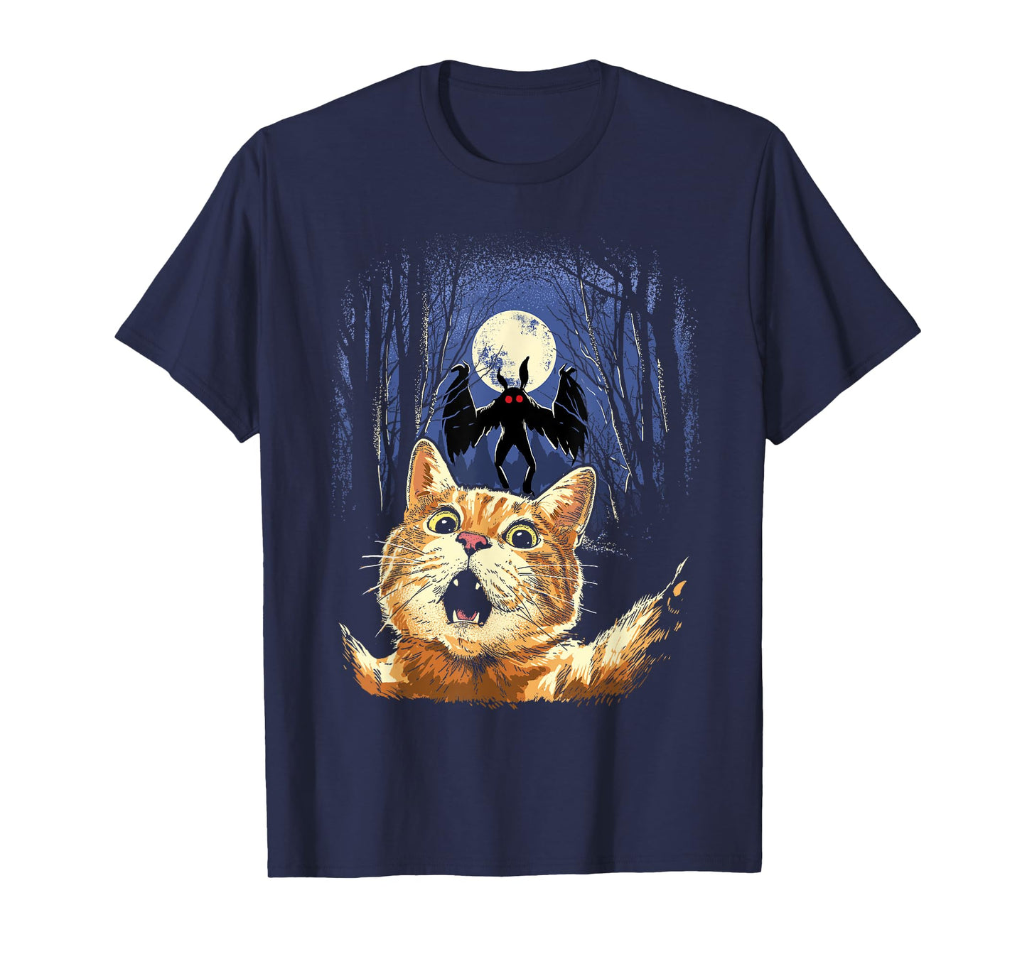 Scared Cat Selfie Cat With Mothman Monster Cryptid Creature T-Shirt