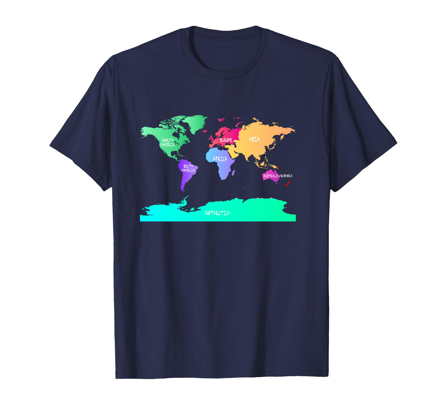 World Map of All Seven Continents T-Shirt Long Sleeve T-Shirt