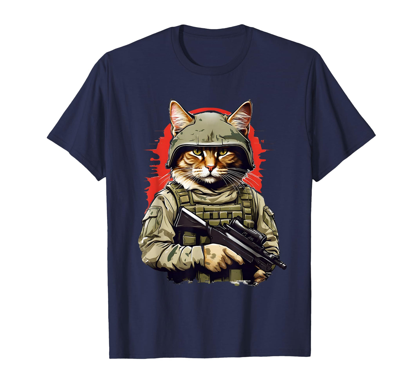 Funny Army Cat with Gun Soldier Warrior Kitty T-Shirt