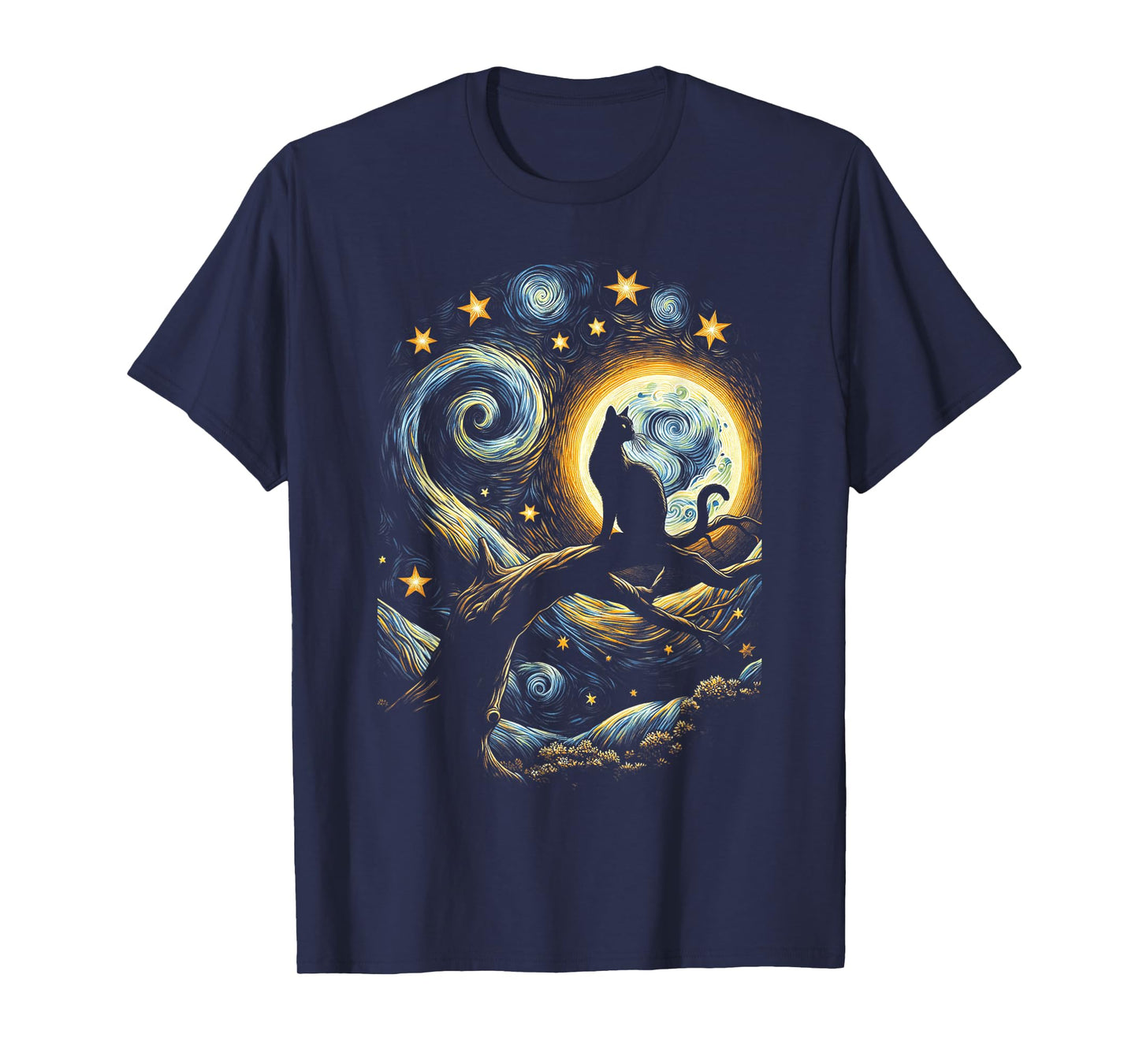 Cat Starry Night, Cat Van Gogh, Cat Art, Kids Mens Funny Cat T-Shirt