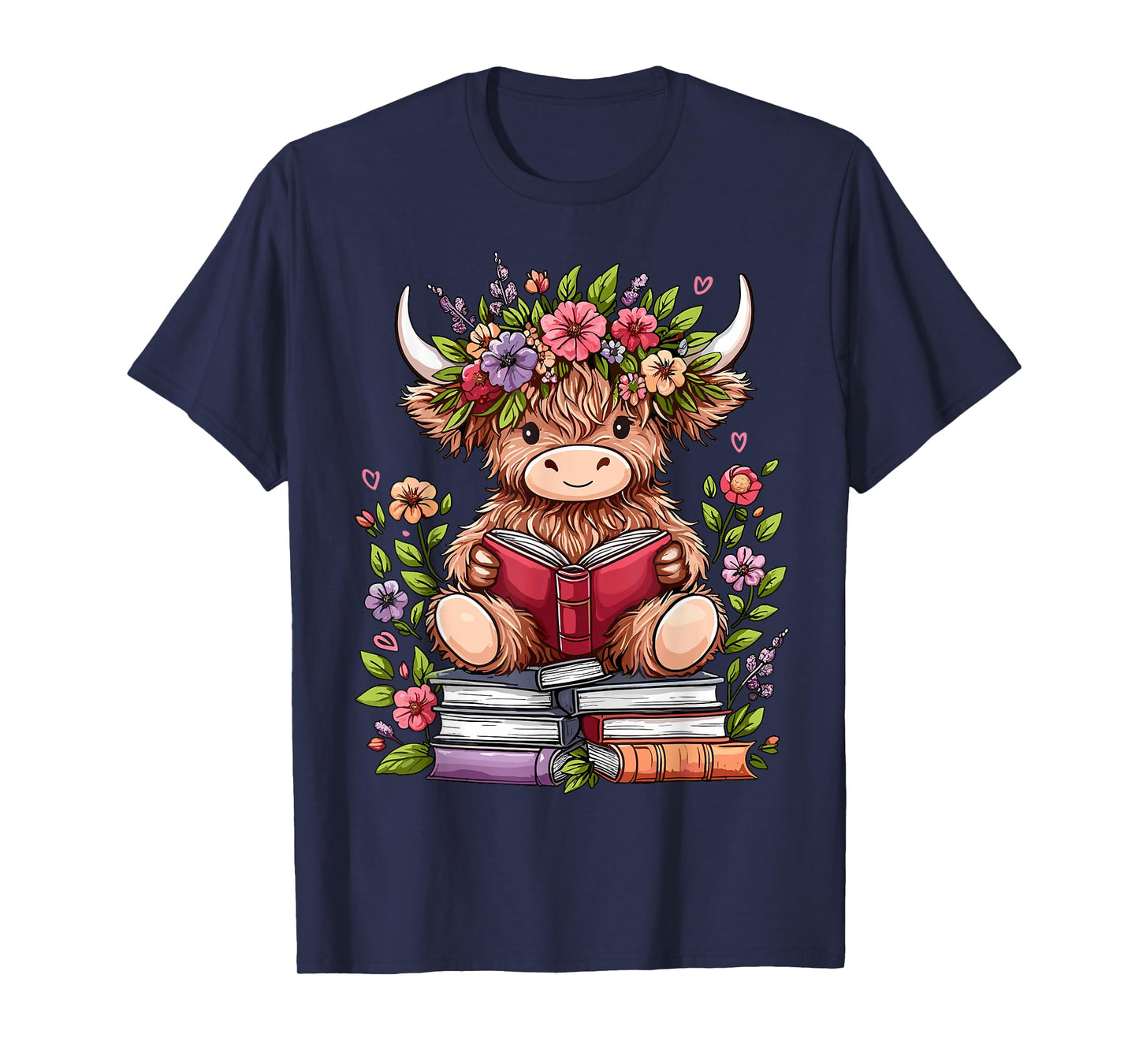 Cute Baby Highland Cow with Reading Book Bookworm T-Shirt
