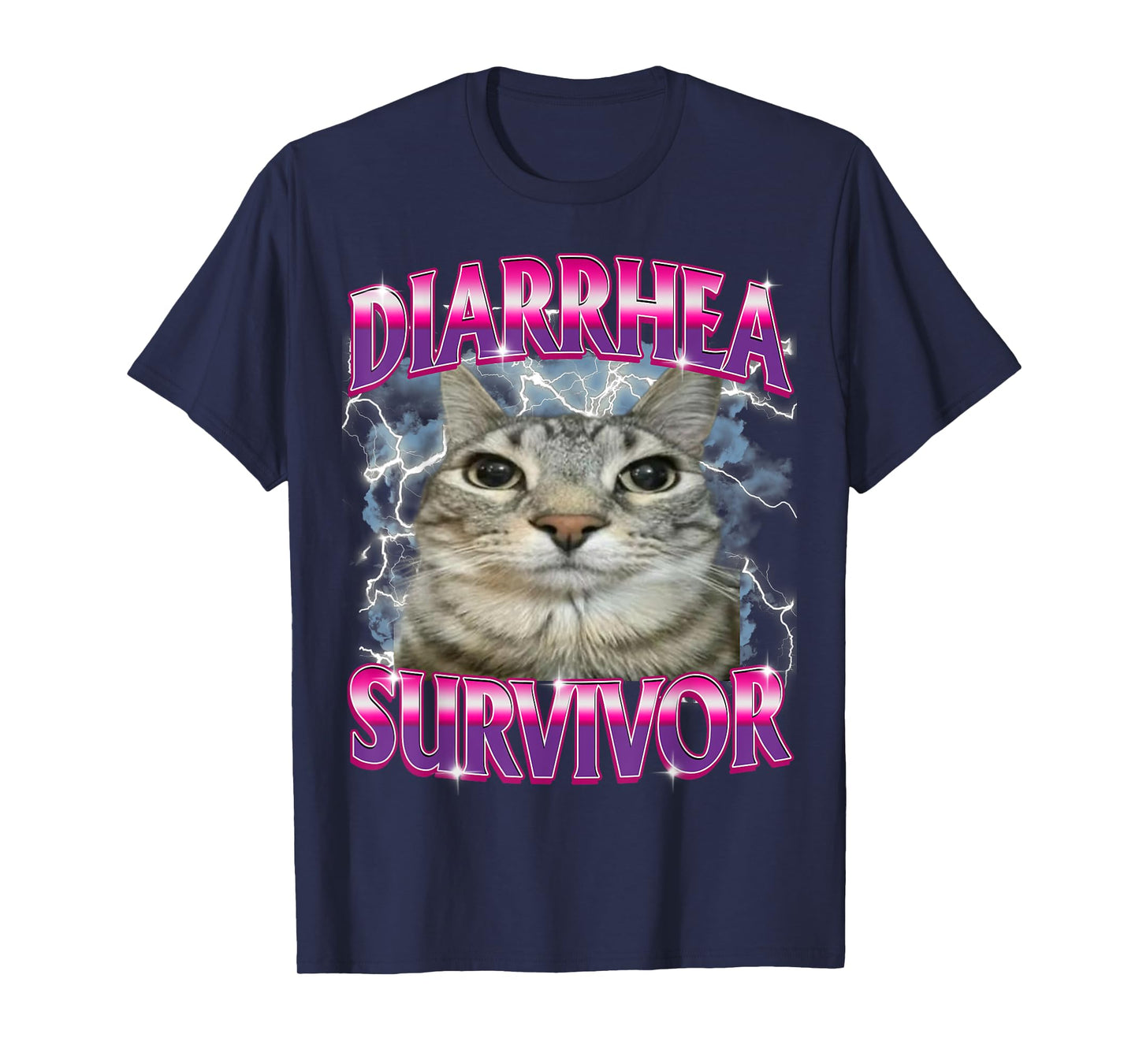Funny Silly Staring Cat Saying Diarrhea Survivor Gen-Z Humor T-Shirt