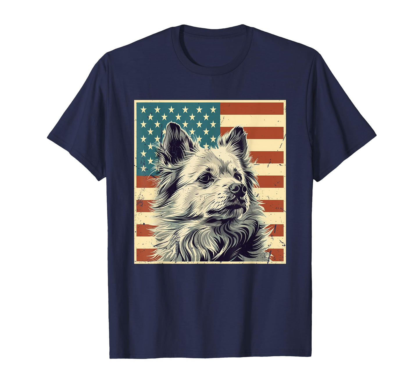 American Eskimo Vintage USA Flag Eskie Dog Lover 4th of July T-Shirt