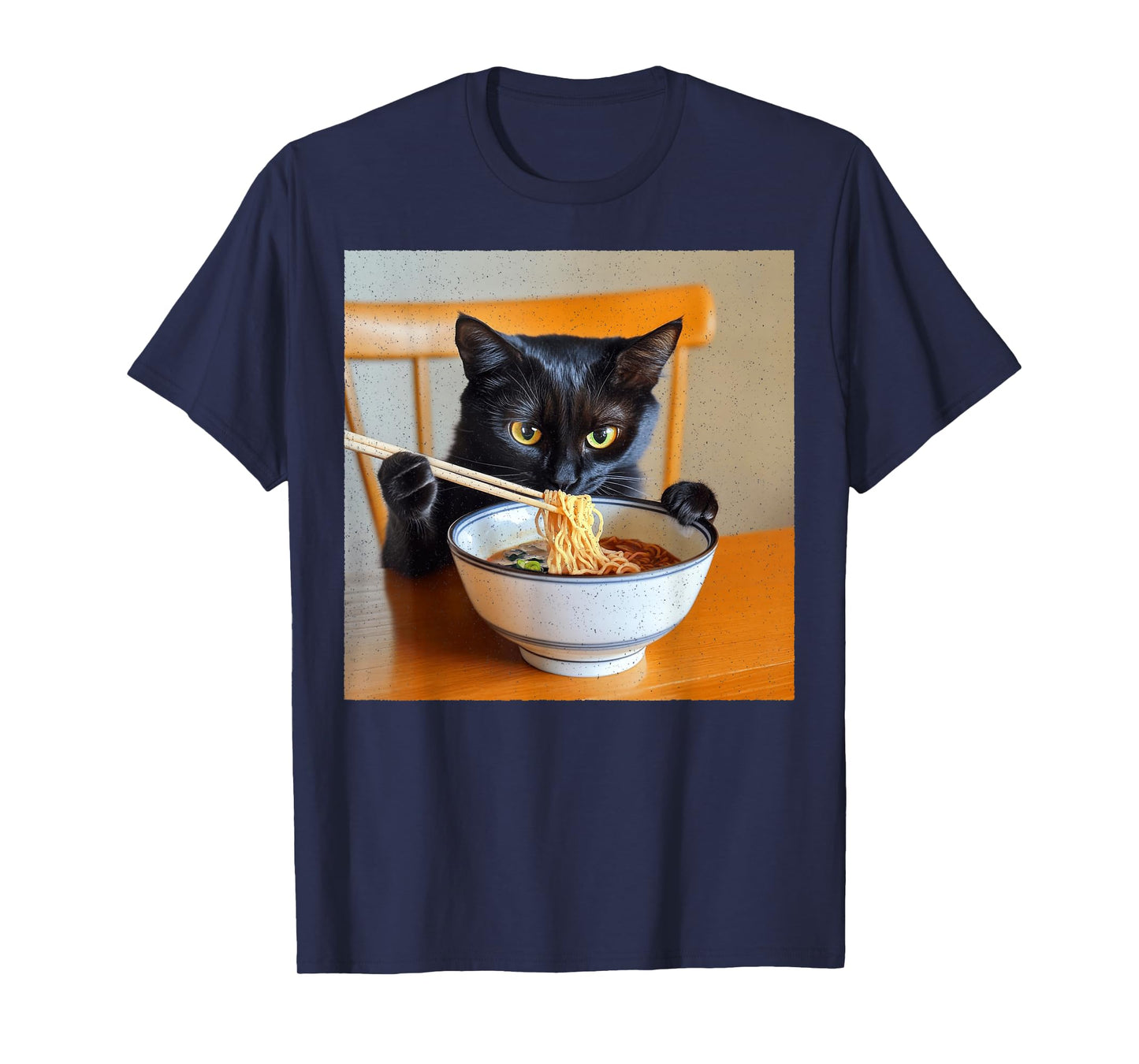 Real Ramen Kitty – Eating Japanese Noodles Funny Black Cat T-Shirt