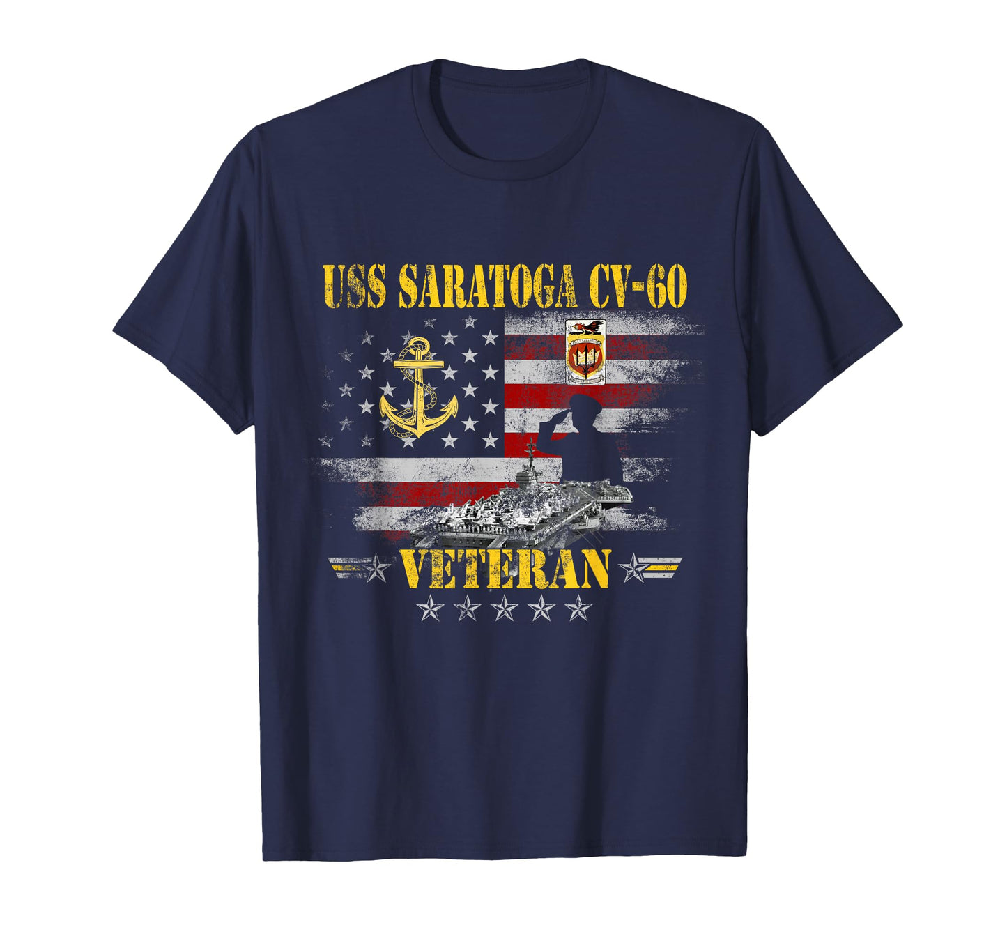 USS Saratoga CV-60 Aircraft Carrier Veteran Vintage USA Flag T-Shirt