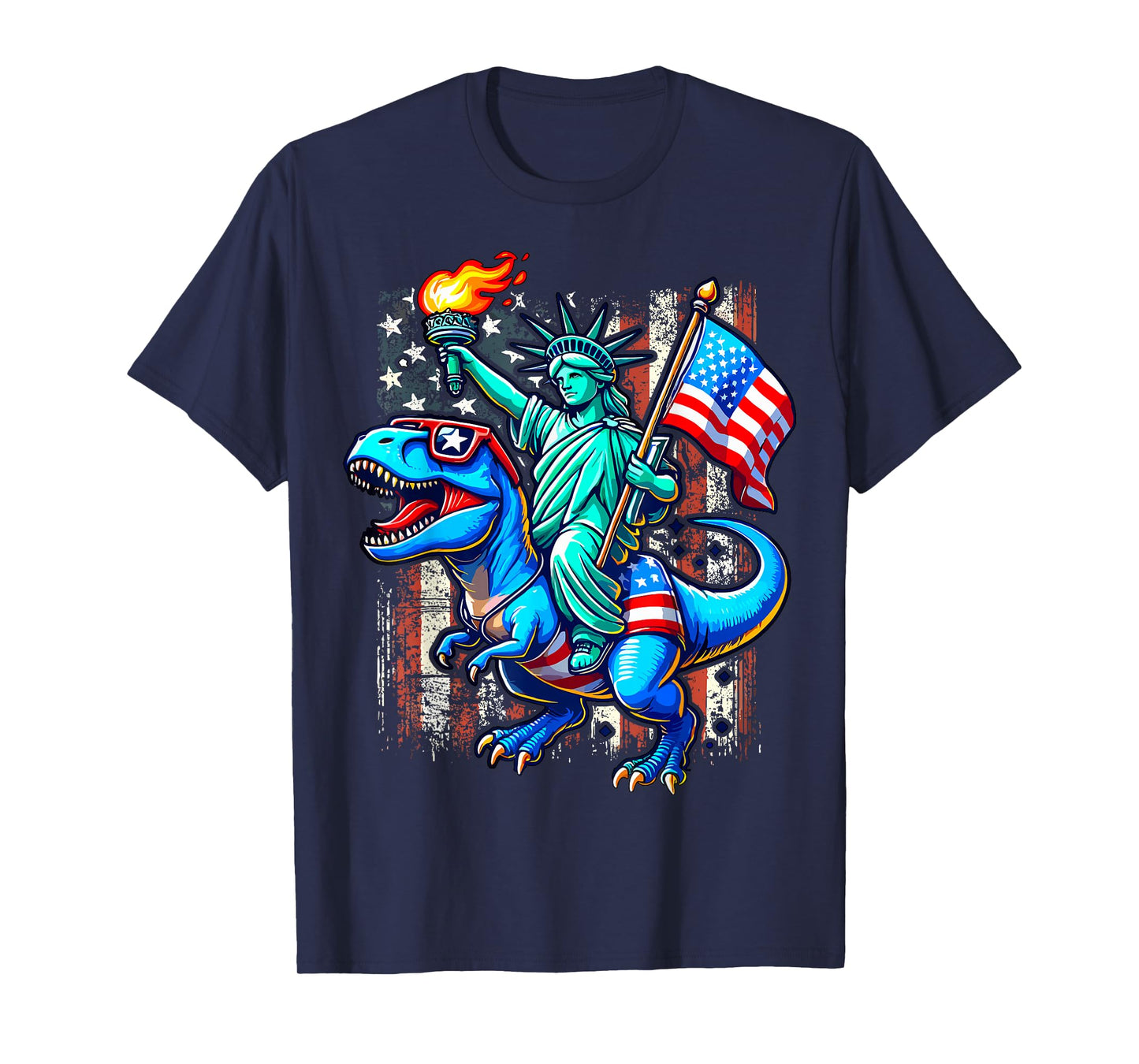 Dino Statue Of Liberty 4th Of July American T-Shirt