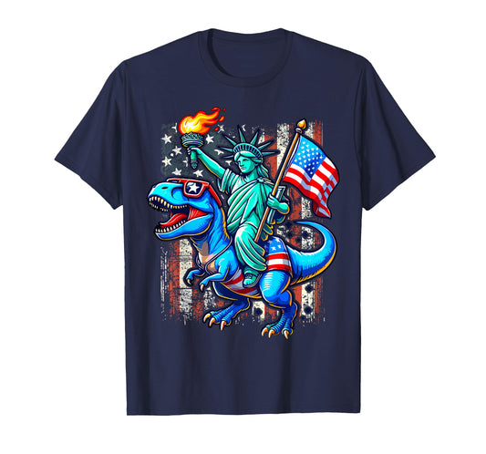 Dino Statue Of Liberty 4th Of July American T-Shirt