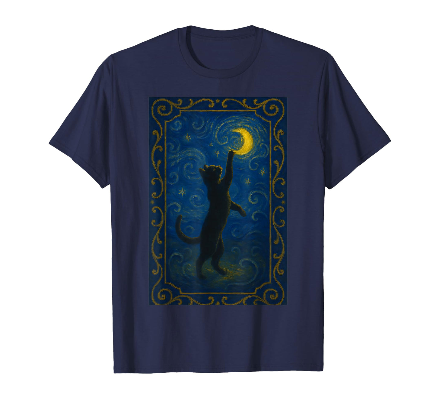 Cat Starry Night Van Gogh Cat Funny Cat Lover Mom Cat Dad T-Shirt