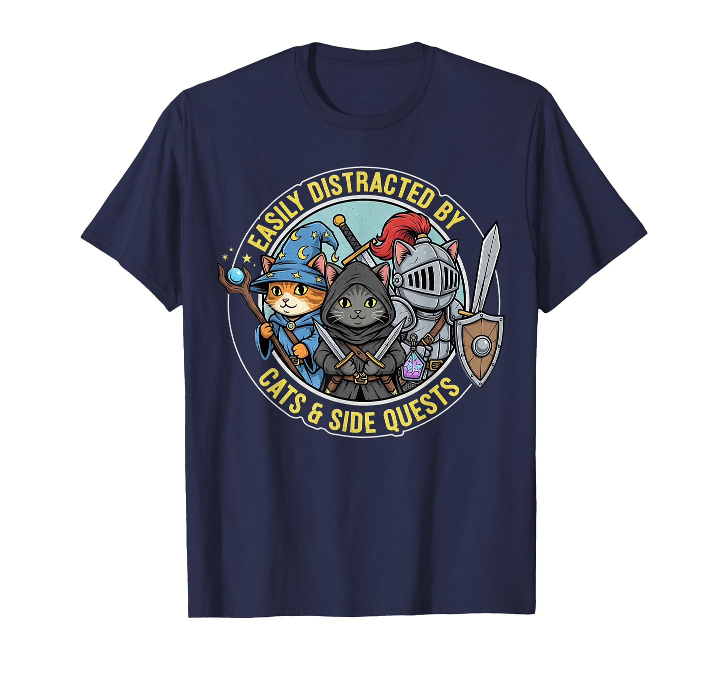 Gamer Easily Distracted by Cats Side Quests RPG Cat Funny T-Shirt