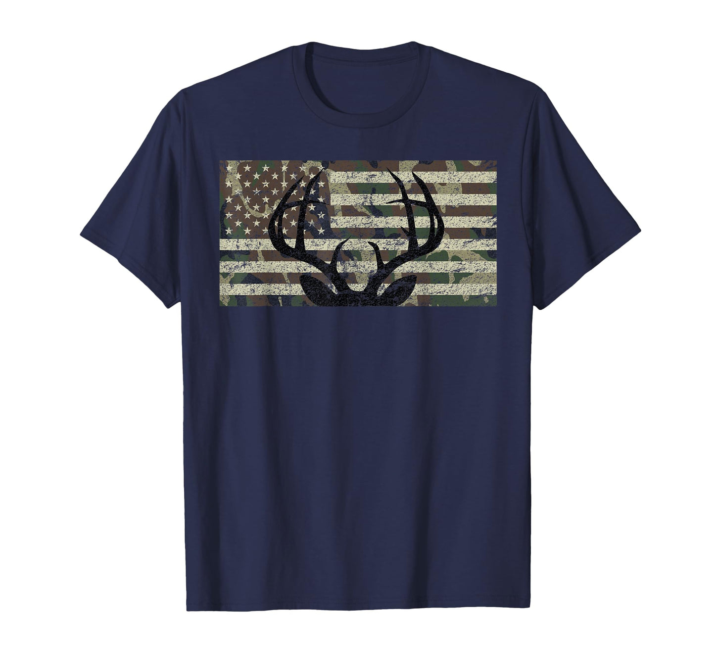 Deer Hunting Camo American Flag Buck Antlers Hunter Country T-Shirt