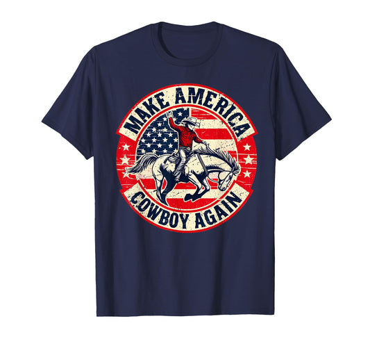 Vintage Western Rodeo USA Flag Makes America A Cowboy Again T-Shirt