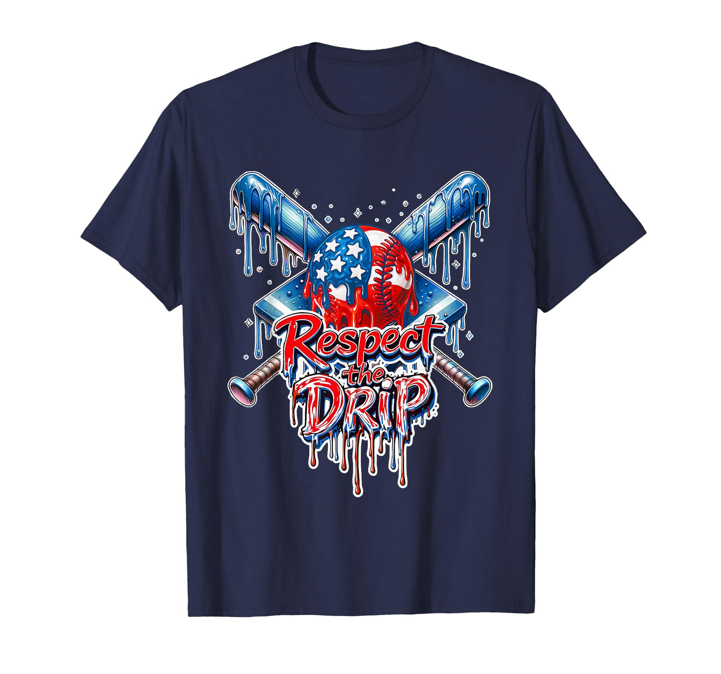 Respect The Drip Baseball American Flag Ice Cream Drip Youth T-Shirt