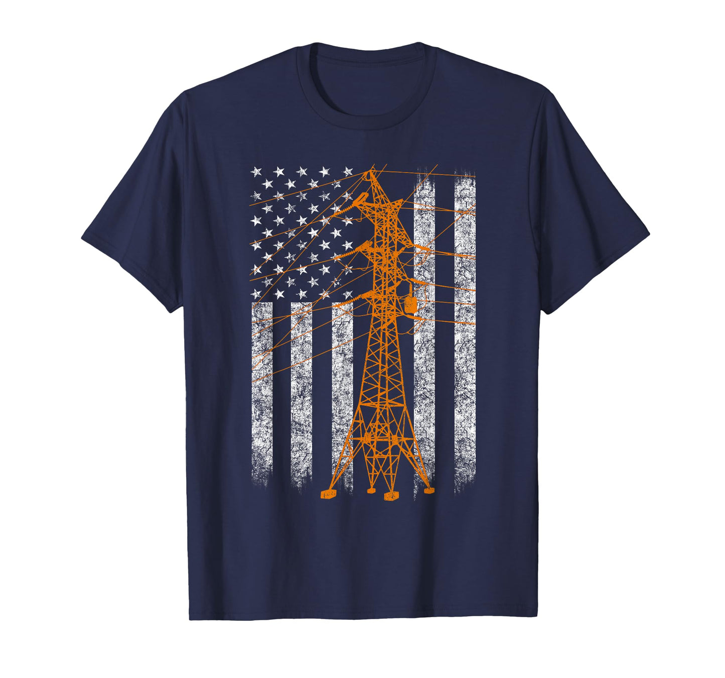 Cool Transmission Tower American Flag Lineman T-shirt T-Shirt