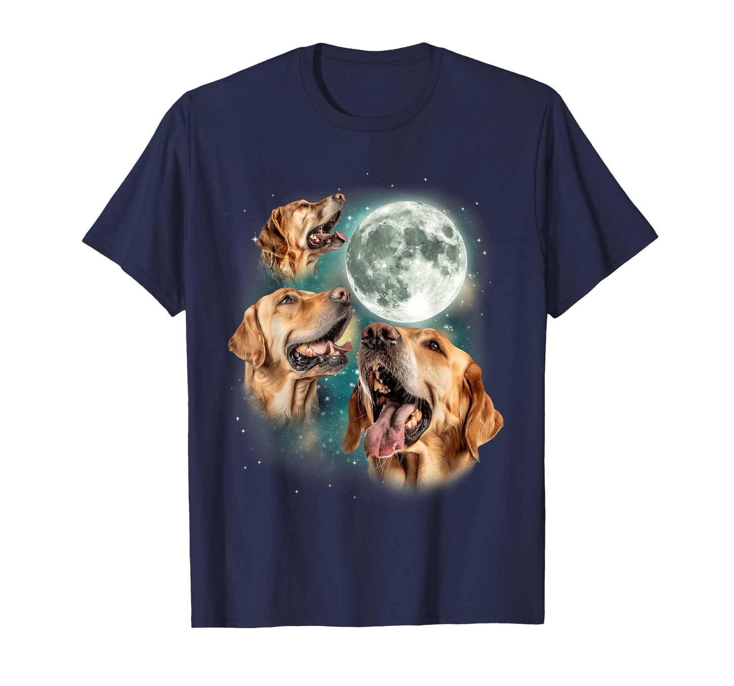 Three Golden Retriever Moon | Funny Dog Lover Canine Meme Men Women T-Shirt