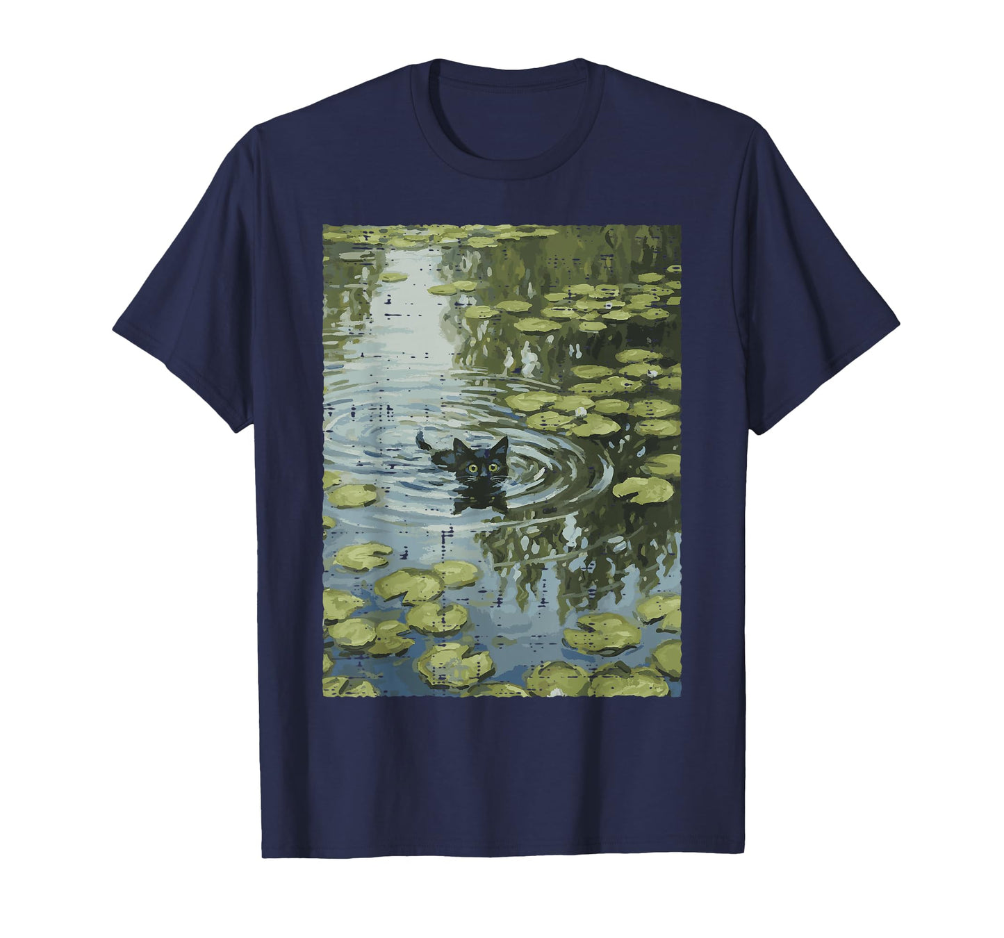 Black Cat Monet Water Lilies Kitten Painting Women Men Kids T-Shirt