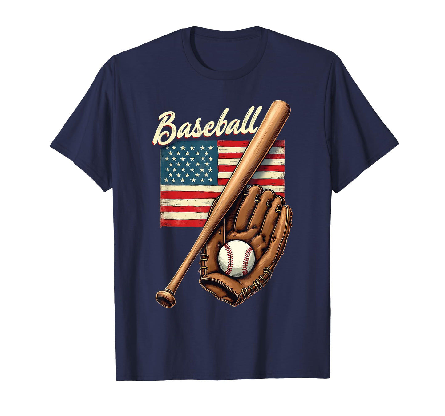 American Flag Baseball Player Bat Fan Catcher Pitcher USA T-Shirt