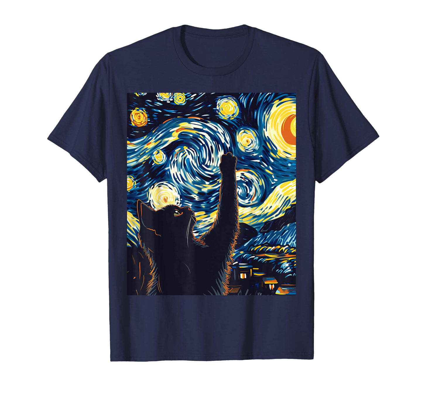 Cute Cat Van Gogh Style Starry Night Art T-Shirt
