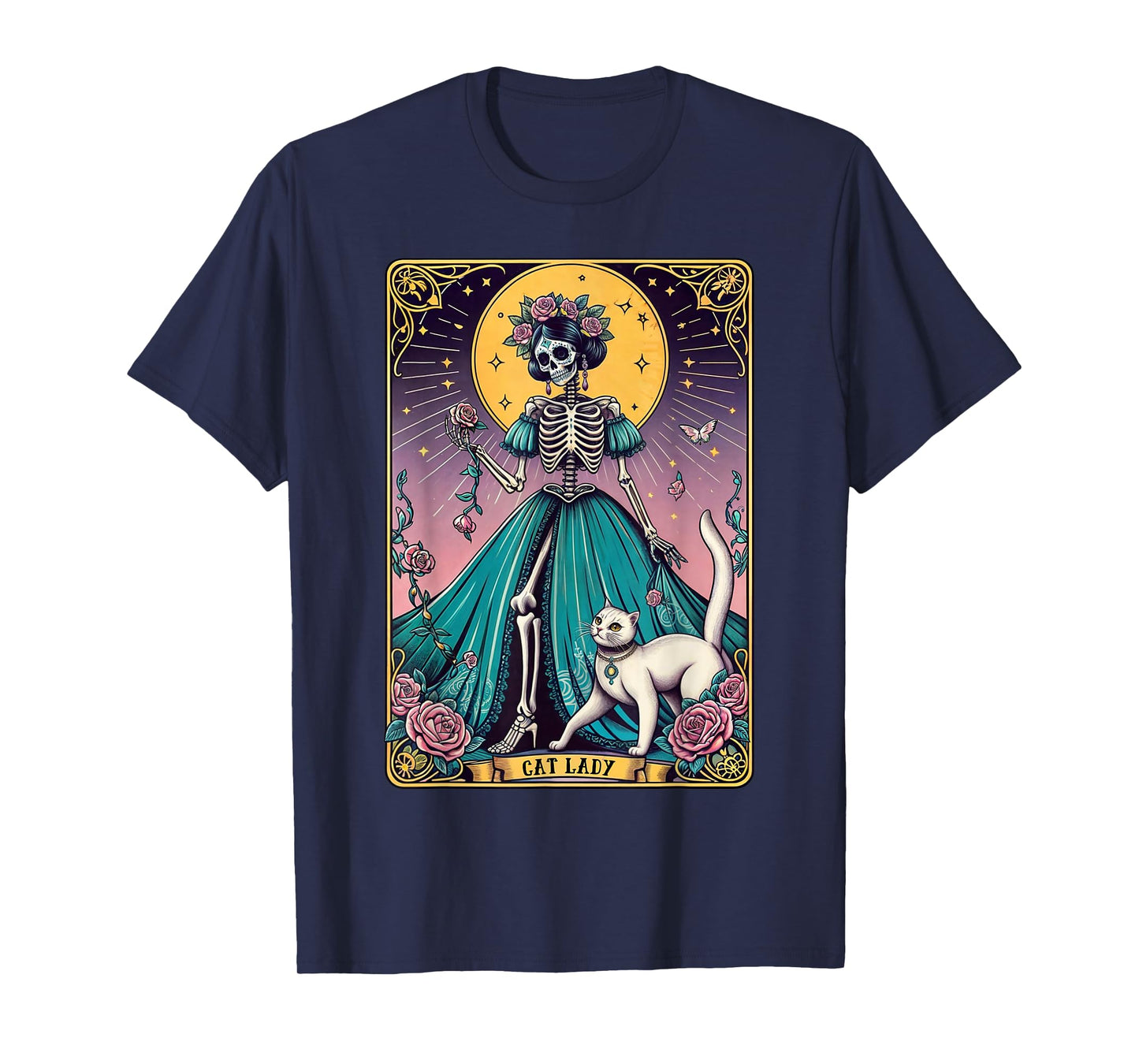 Cat Lady Tarot Card Skeleton Woman Funny Cat Lover T-Shirt