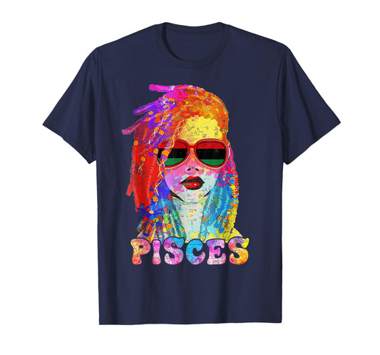 Pisces Girl Loc'd Hair Art Zodiac Birthday Black Woman T-Shirt