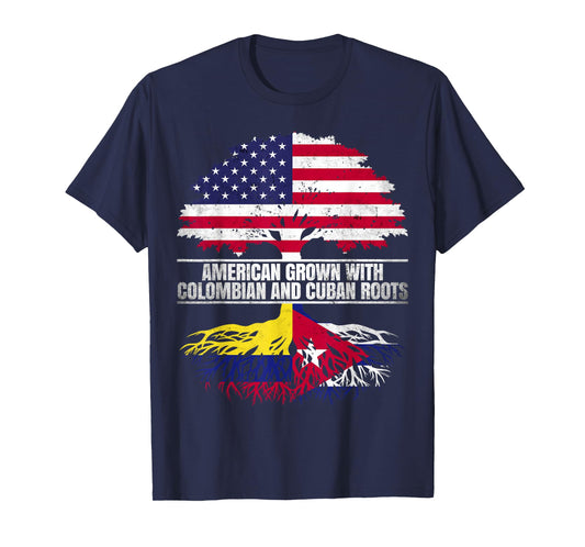 American Grown with Flag Heritage Colombian Cuban Roots T-Shirt