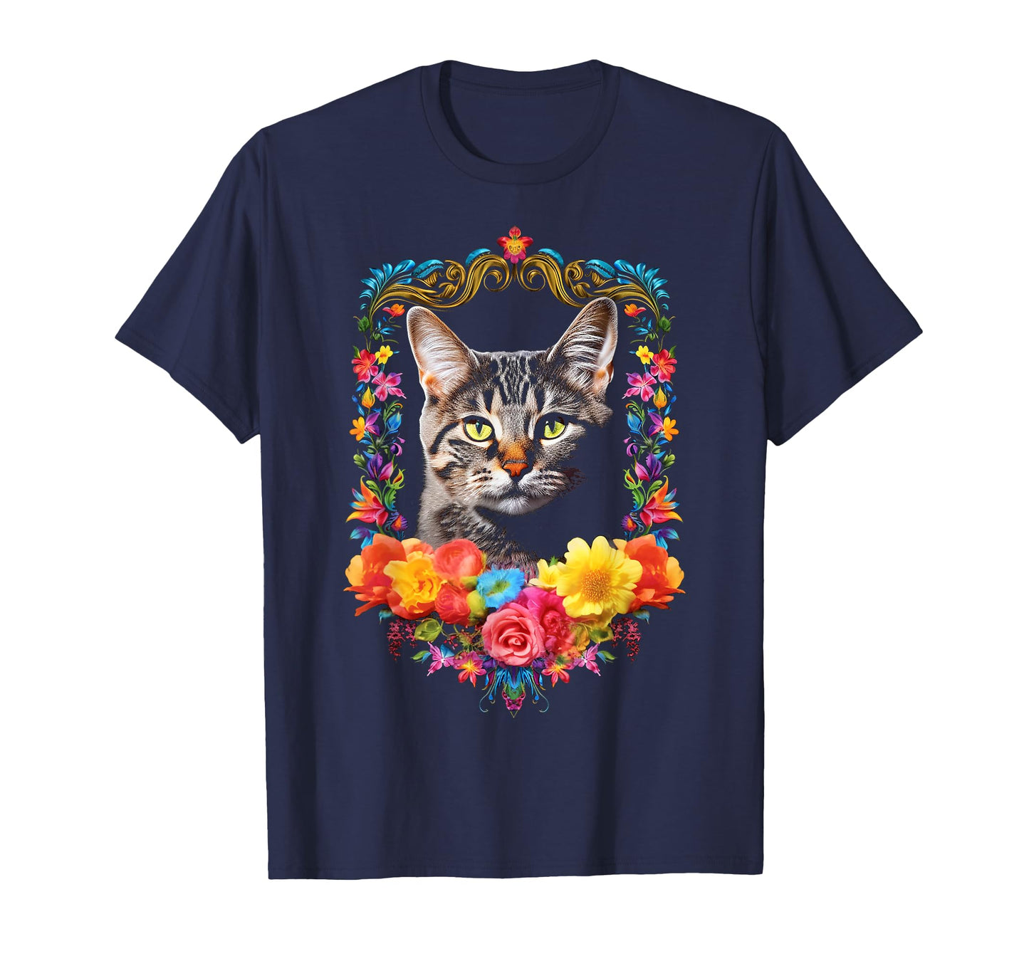 Cat Colorful Animal Flowers Art Face Graphic Cat Men Women Kids T-Shirt