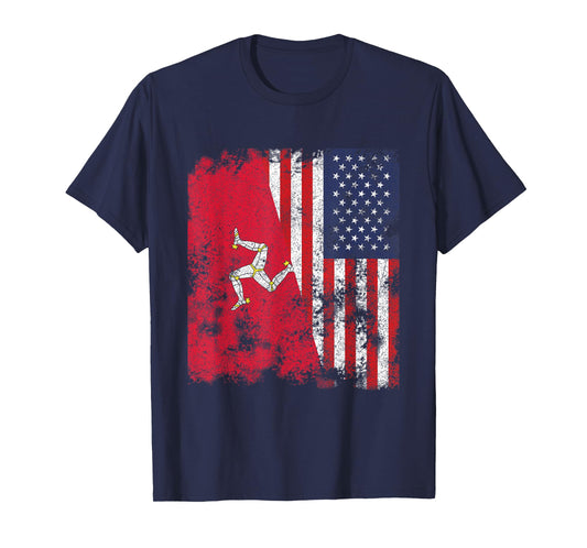 Isle Of Man USA Flag Distressed - Half American T-Shirt