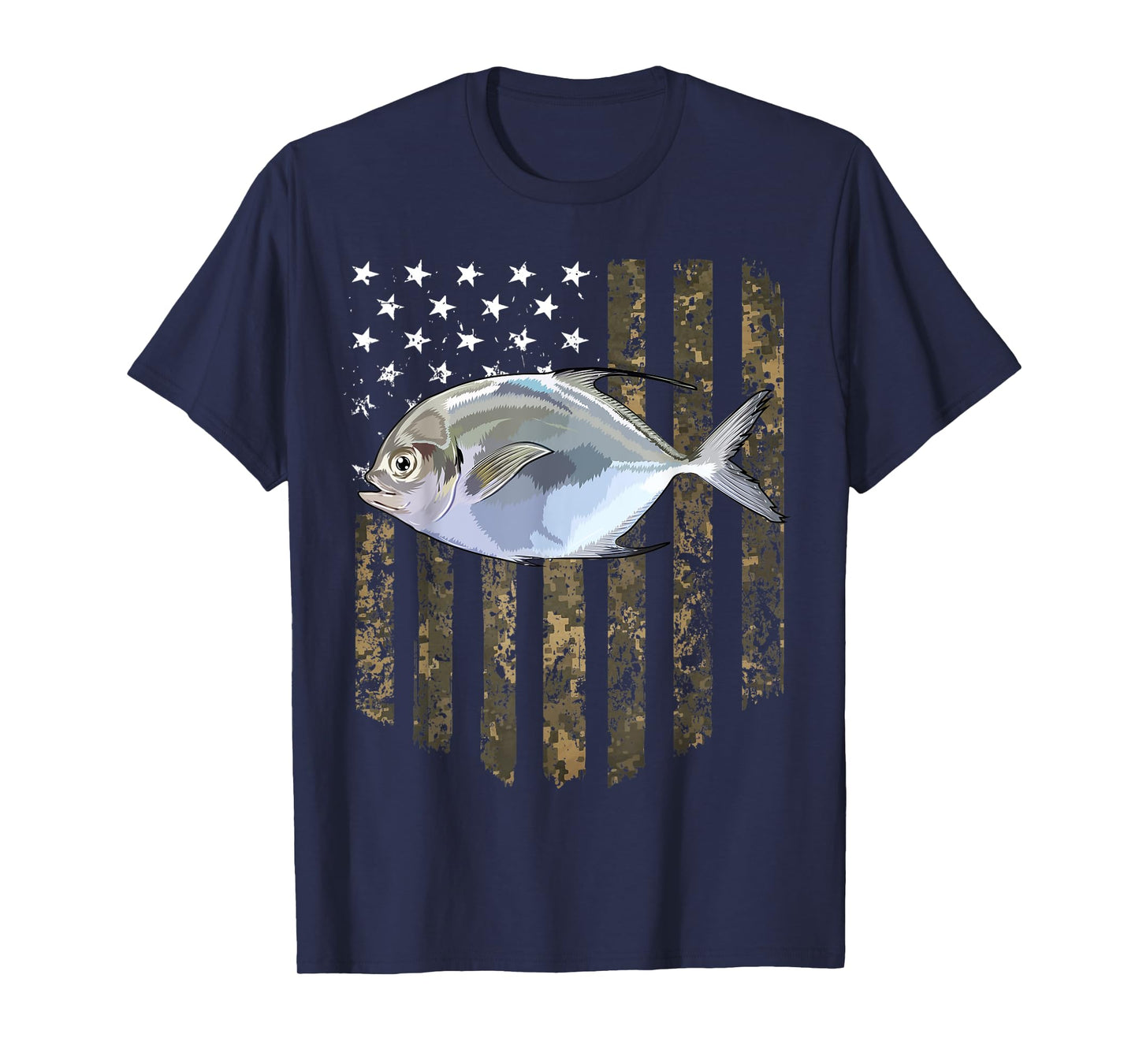 Camo American Flag Pompano Fishing 4th Of July Women Men T-Shirt