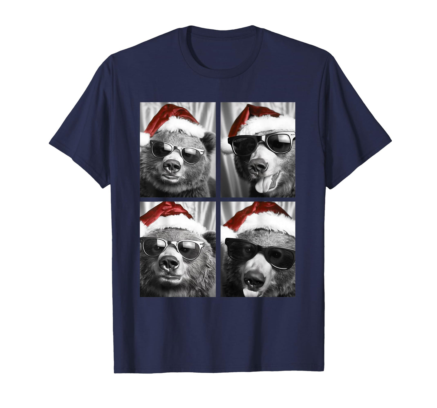 Funny Christmas Bears with Sunglasses Santa Hat Festive Meme T-Shirt