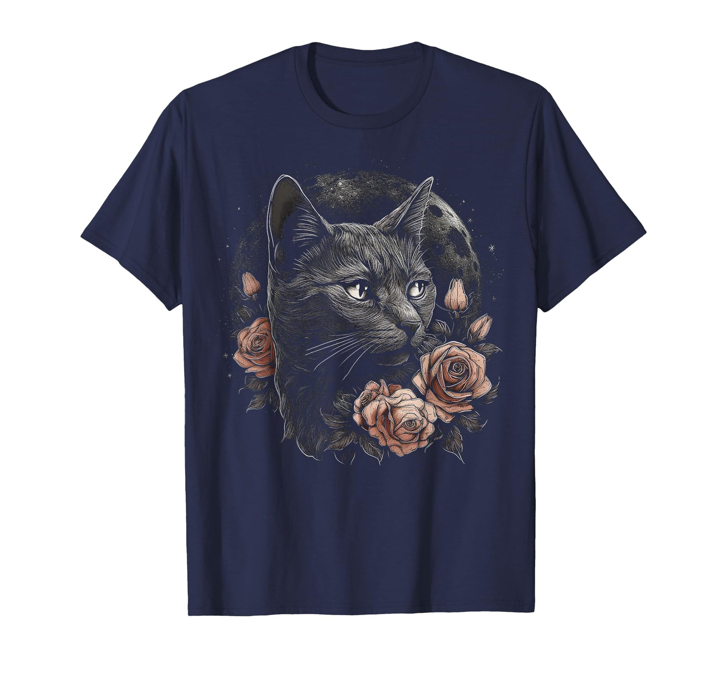 Cat Flower Moon Artwork | Animal Motif Cat T-Shirt