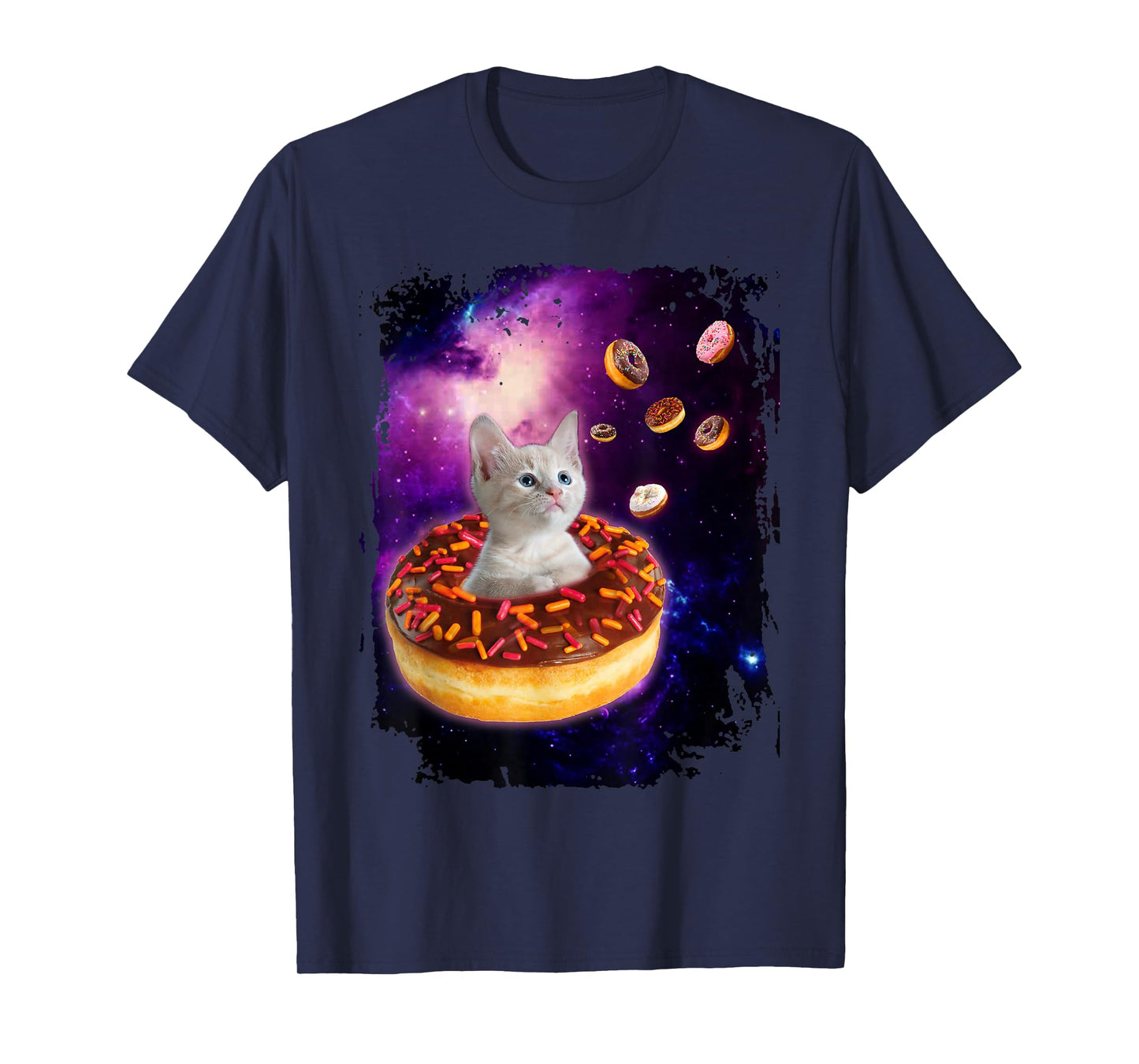 Cute Cat Inside Donut in Space Boys Girl - Kitty in Space Tee T-Shirt