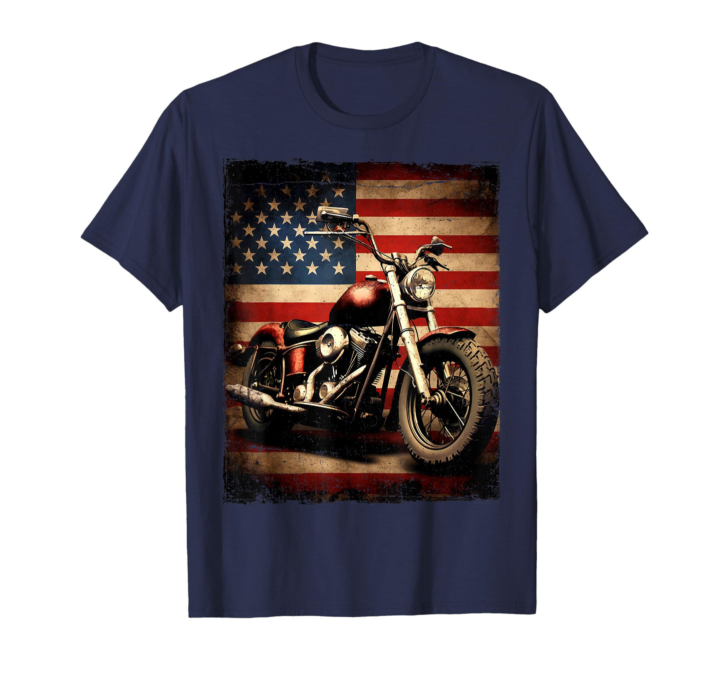 Vintage Motorcycle USA Flag Retro Biker American T-Shirt