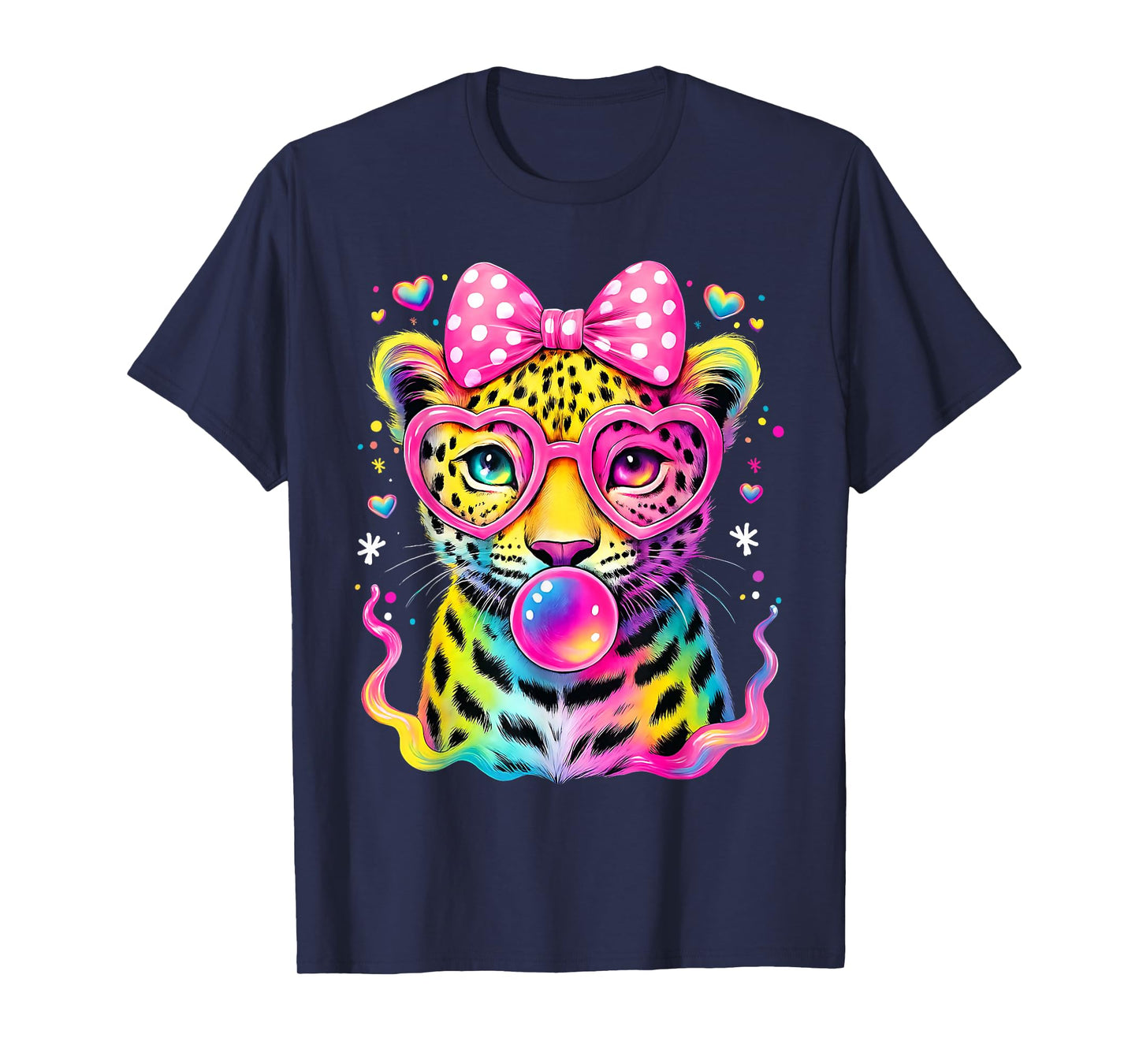 Funny Leopard Glasses Blowing Bubble Gum Back To School Kids T-Shirt