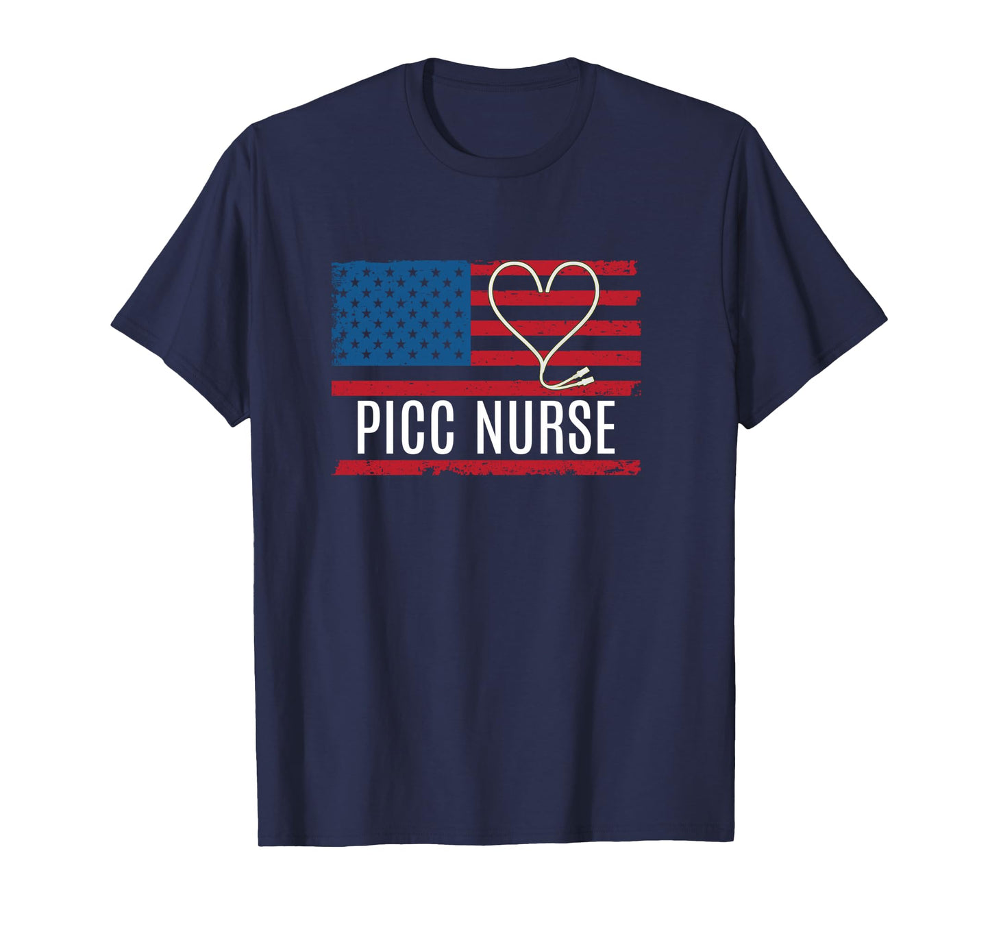 PICC Nurse USA Flag Heart Vascular Access Infusion Long Sleeve T-Shirt