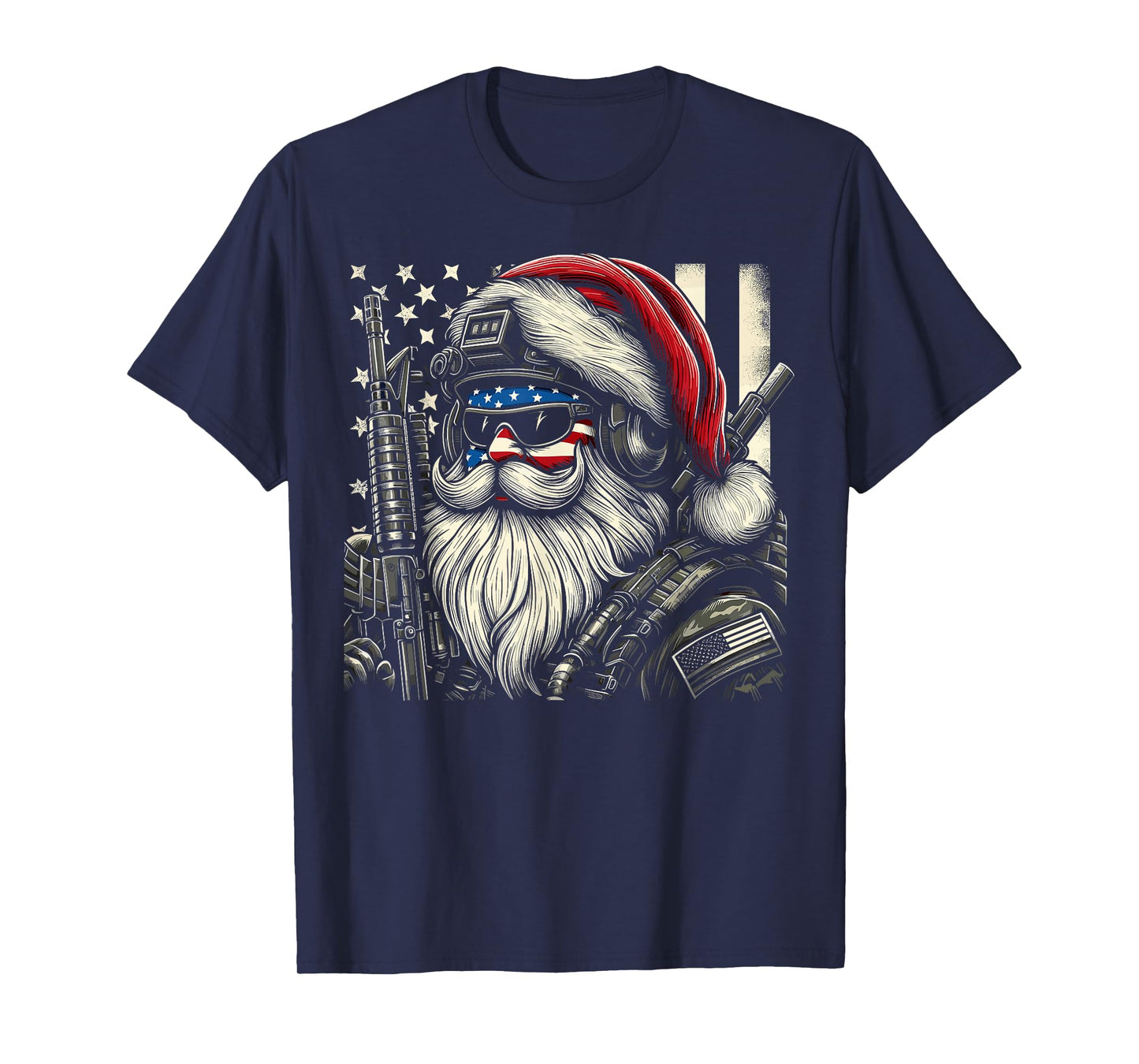 Patriotic American Santa Soldier Veteran Christmas Military T-Shirt