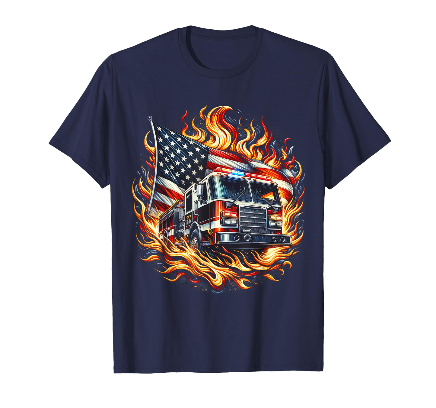 Firefighter Patriotic Fire Truck Fireman American Flag T-Shirt