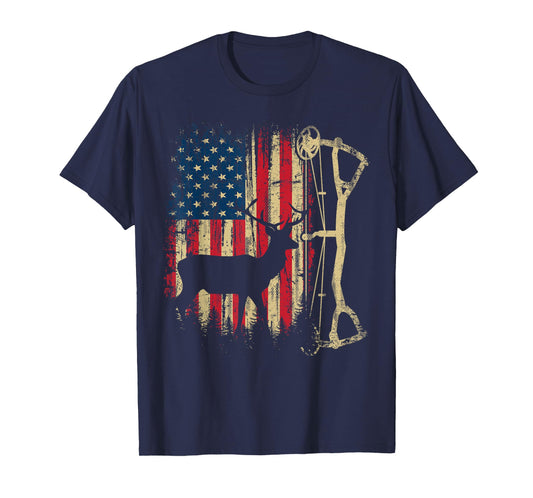 Patriotic Bowhunting USA Flag Deer Hunting Elk Archery Bow T-Shirt