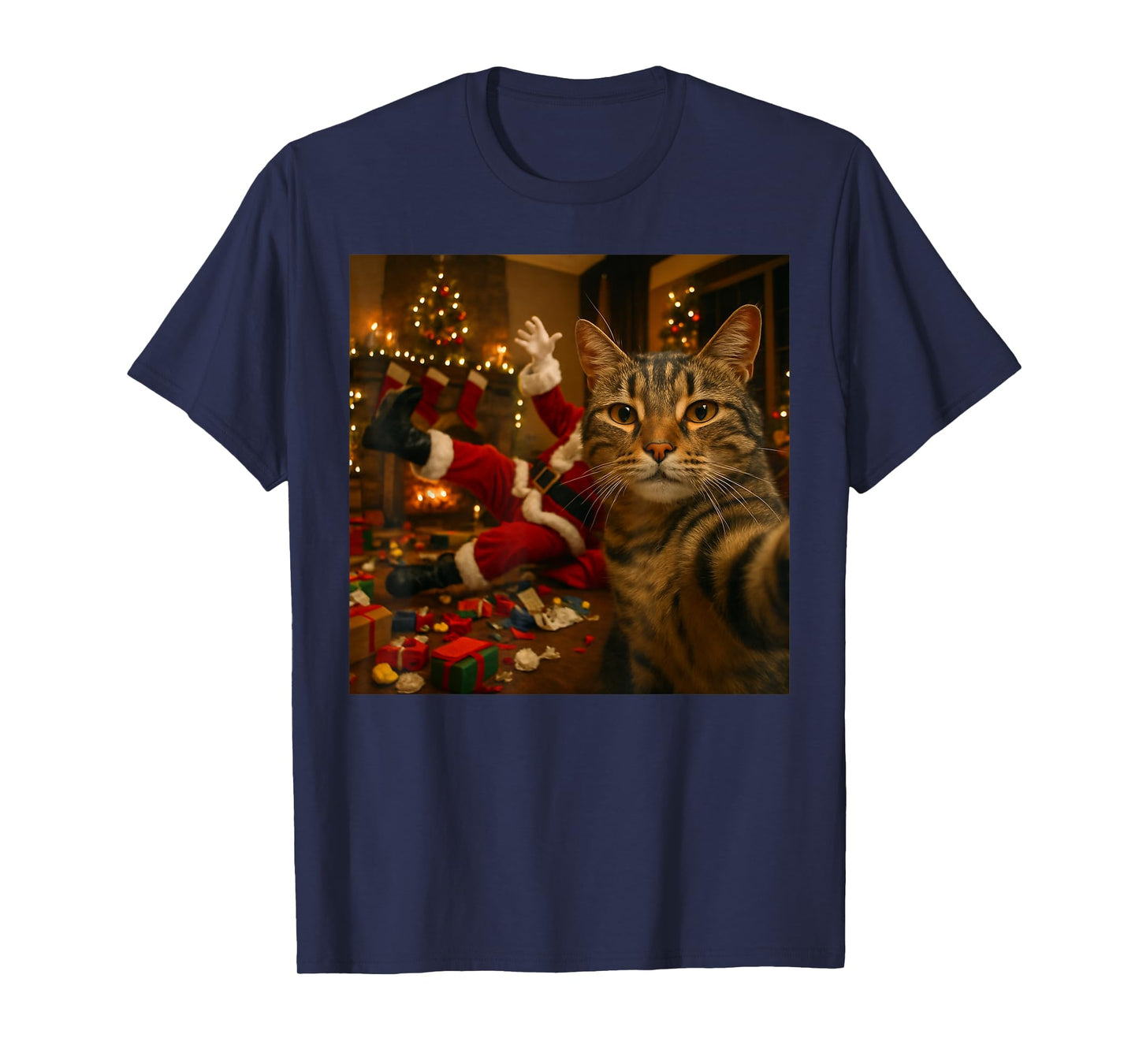 Funny Cat Selfie with Santa Claus Christmas Meme T-Shirt