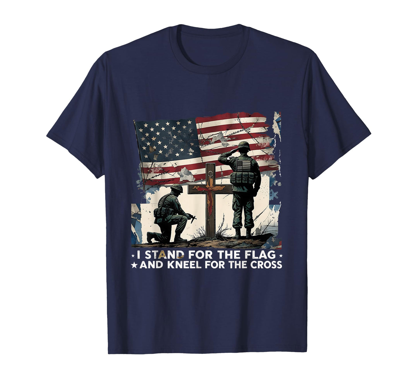 I Stand for The Flag Kneel Cross American Christian Veteran T-Shirt
