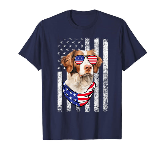 Brittany Spaniel American Flag USA Patriotic 4th of July T-Shirt