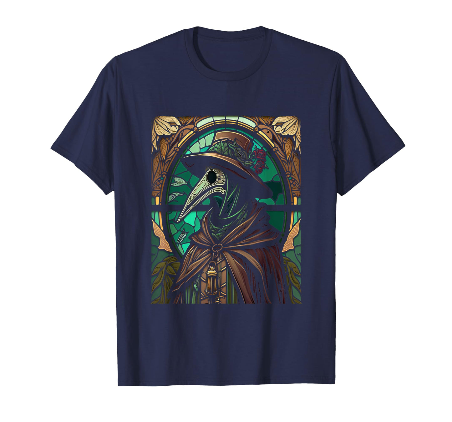 Colorful Stained Glass Holy Plague Doctor Cool Cathedral Art T-Shirt