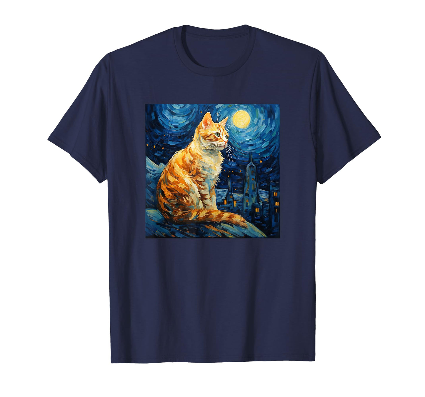 Cat Starry Night lover art Painting kitty kitten Van Gogh T-Shirt
