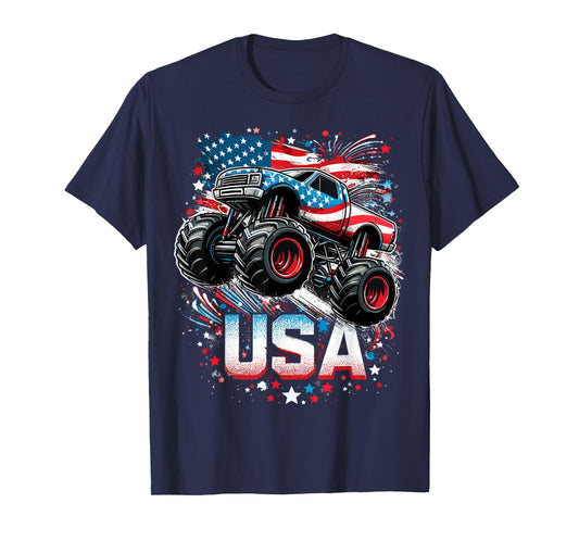 Monster Truck USA American Flag 4th Of July T-Shirt