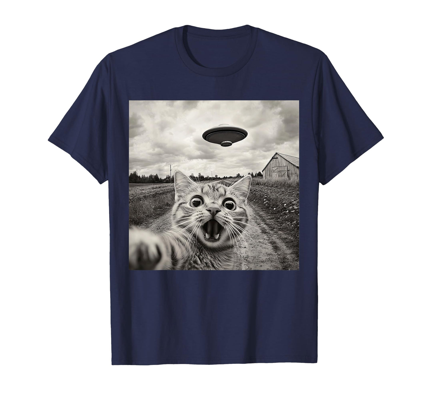 Funny Cat UFO Alien Selfie T-Shirt