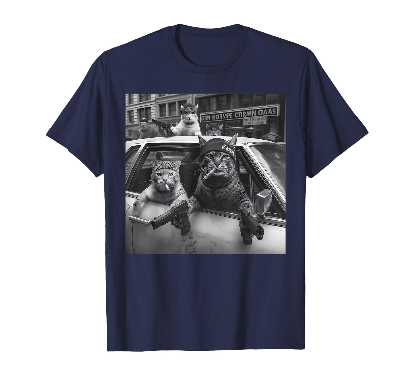 Funny Gangster Cats Street Design T-Shirt